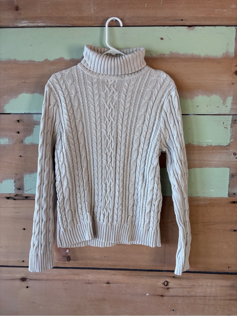 JEANNE PIERRE Cream Cable Knit Turtleneck Sweater